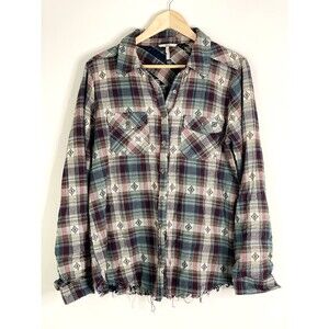 BKE Buckle Boho Western Plaid Oversized Shirt Women's Size Large g80